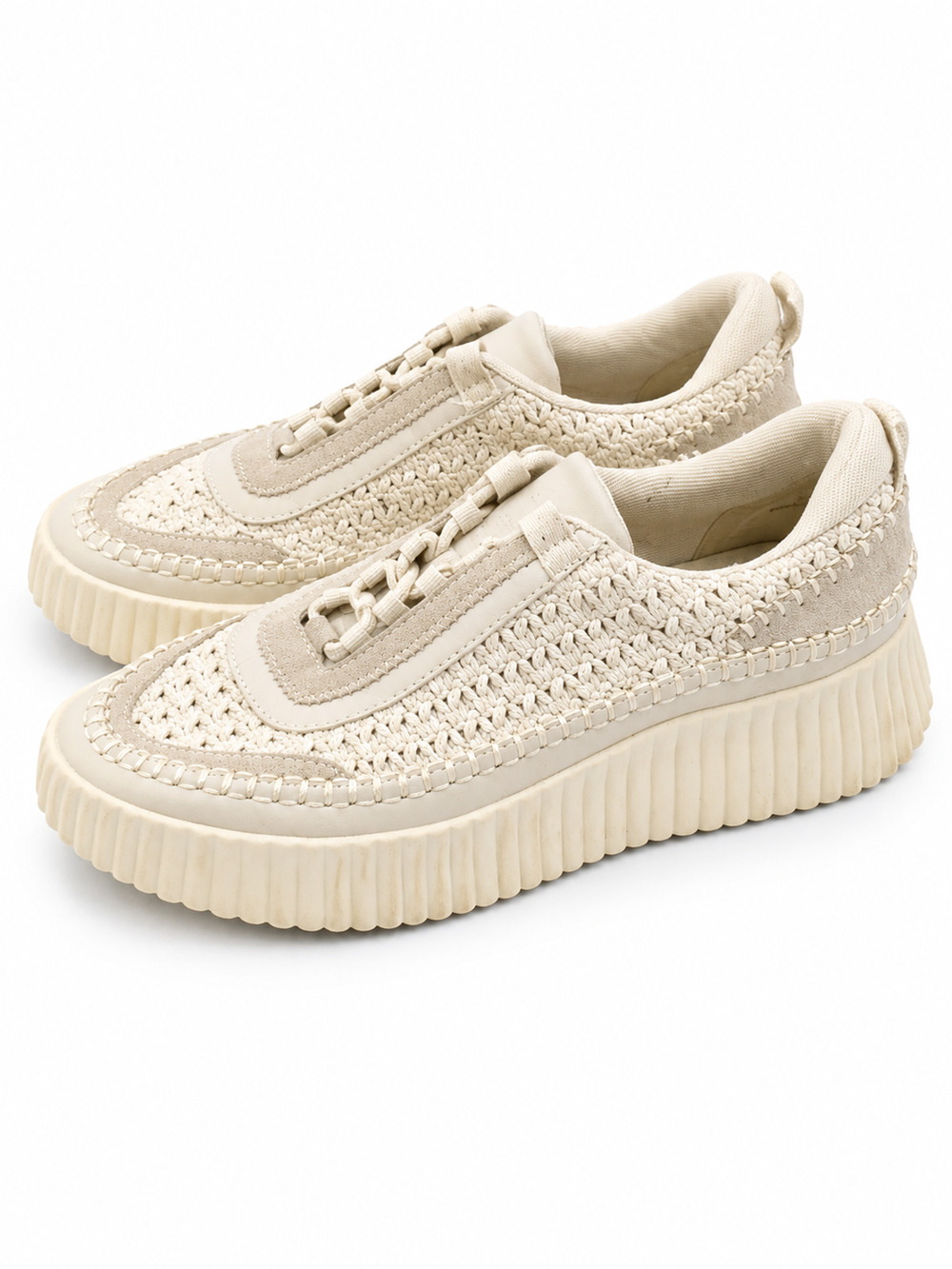 Dolce Vita Sneakers Crochet Platform Women Size 9.5 Cream Suede Trim Boho Chunky